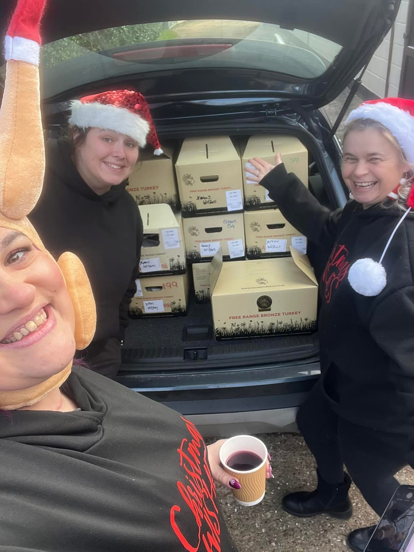 Christmas Wishes team collecting free range bronze turkeys for Christmas dinner deliveries
